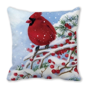 Winterlicher Kissenbezug mit rotem Kardinalvogel und verschneitem Zweig Illustration