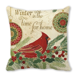 Kissenbezug-Detail mit Wintervogel-Illustration aus weichem Pfirsichhaut-Stoff