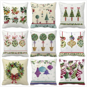 Christmas Wreath Peach Skin Pillow Case Winter Berry Christmas Tree Print Decorative Square Cushion Cover For Home Decor