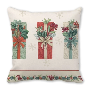 Détail de la taie d'oreiller de Noël avec des motifs de boîtes cadeaux élégants