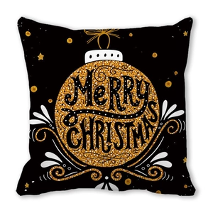 Detail of Christmas pillowcase with golden glitter bauble print and Merry Christmas text