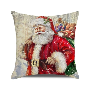 Close-up of linen fabric texture on Santa Claus vintage oil painting throw pillow cover