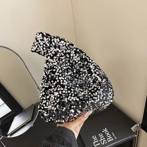 Sparkling Sequin Knot Wristlet Bag For Women Bling Bling Small Handbag For Party Banquet Wedding Evening Clutch Purse