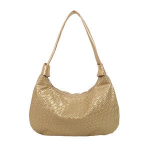 Golden woven hobo shoulder bag with a large capacity and elegant half-moon silhouette