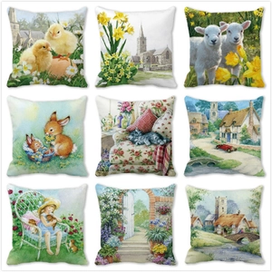 Pastoral Style Little Girl Animal Countryside Pattern Peach Skin Pillowcase Decorative Cushion Cover For Sofa Home Decor