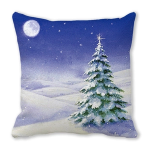 Macro detail of high-quality peach skin fabric featuring a watercolor winter scene