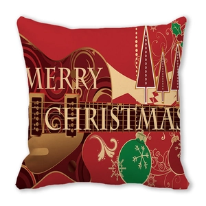 Detail eines Weihnachtskissenbezugs mit roter Gitarre und Merry Christmas Text