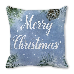 Square peach skin pillowcase with watercolor Merry Christmas print and pine needles