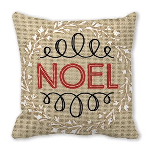 Christmas Noel peach skin velvet throw pillow cover with wreath design and red lettering