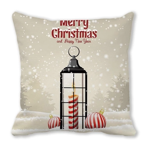 Detail of Christmas pillowcase with lantern and candle print on soft peach skin fabric