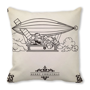 Detail of Christmas Santa flying zeppelin print on soft peach skin pillowcase