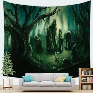Halloween scary dark green forest tapestry wall hanging for living room decoration