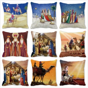Nativity Scene Religious Art Cushion Cover Peach Skin Fabric Christmas Decoration Square Throw Pillow Cover