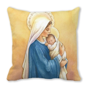 Exotic portrait pillowcase featuring Virgin Mary and Baby Jesus watercolor art