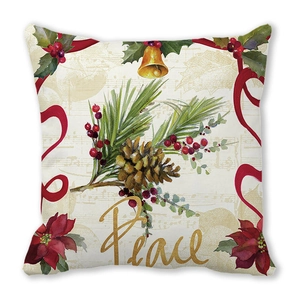 Christmas Peach Skin Pillowcase featuring Peace text with pine cones and winter florals