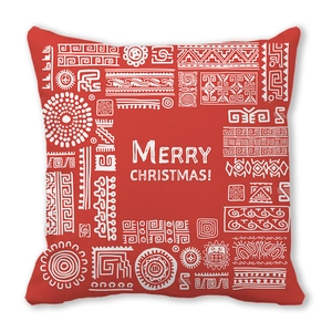 Rote Weihnachtskissenhülle mit weißen Stammesmustern und Merry Christmas-Aufdruck