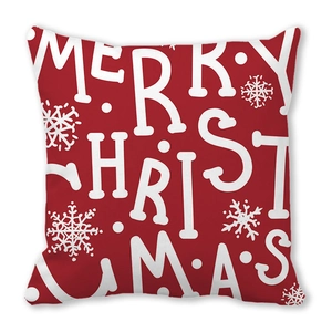 Roter Weihnachts-Kissenbezug mit weißem Merry Christmas Schriftzug und Schneeflocken
