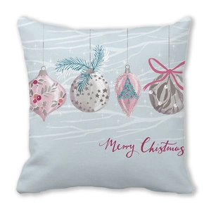 Housse de coussin de Noël bleu clair avec motifs festifs et texte Merry Christmas