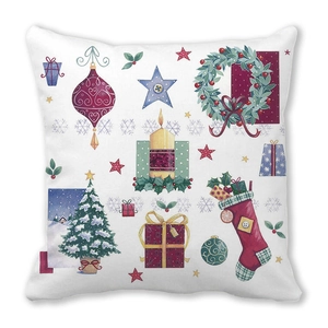 Detail of Christmas wreath and candle print on soft peach skin pillowcase cover