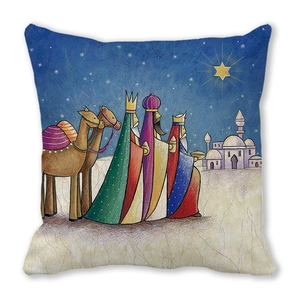 Exotic Three Wise Men portrait pillowcase with blue night sky and artistic illustration