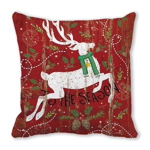 Funda de cojín navideña roja con diseño de reno y texto Tis the Season decorativo
