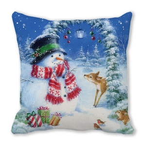 Weihnachtlicher Kissenbezug mit Schneemann und Waldtiere Motiv aus weichem Pfirsichhaut