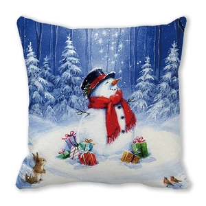 Detail von Weihnachts-Schneemann und Geschenken auf Pfirsichhaut-Kissenbezug gedruckt