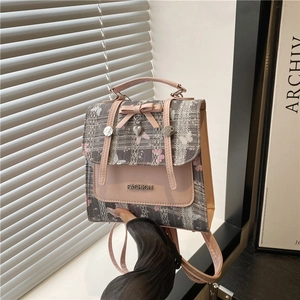 Women Fashion PU Leather Floral Lace Mini Backpack Bowknot Heart Pendant Handbag Sweet Crossbody Bag For Daily Use