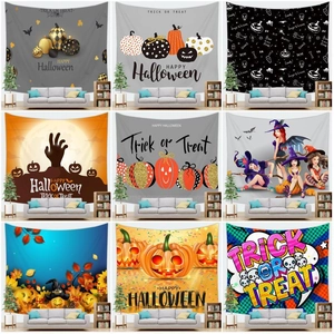 Tapiz de Halloween para Colgar en la Pared Calabaza Bruja Murciélago Dibujos Animados Poliéster Fiesta Decoración Hogar Happy Halloween
