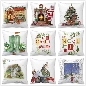 Taie d'Oreiller Carrée en Peau de Pêche Douce avec Motif Fleurs de Noël et Animaux à l'Aquarelle pour Salon Décoration
