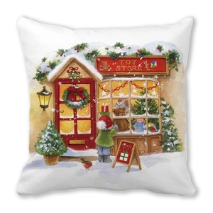 Housse de coussin de Noël motif aquarelle magasin de jouets en tissu peau de pêche doux