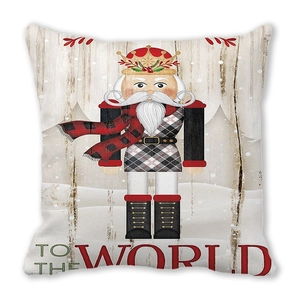 Christmas Santa Claus Nutcracker square pillow case with To The World text print