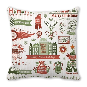 Detail of Christmas pillowcase featuring vintage reindeer and tree prints on peach skin fabric