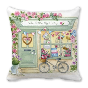 Housse de coussin carrée en peau de pêche avec aquarelle de boutique et roses