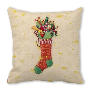 Detail of Christmas stocking pattern on soft peach skin fabric cushion cover