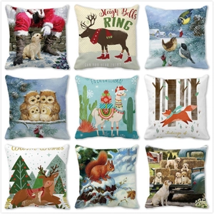 Christmas Decorative Pillow Covers Brushed Peach Skin Throw Pillowcase Reindeer Santa Claus Holiday Animals Print Cushion Cover For Home Decor