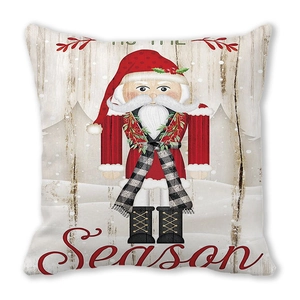 Christmas nutcracker pillow cover with red Season text on white peach skin velvet
