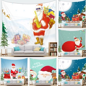 Christmas Santa Claus Tapestry Wall Hanging Polyester Cartoon Snowman Sleigh For Living Room Bedroom Holiday Party Home Decor