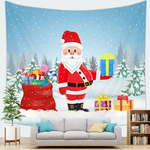 Detail of Christmas Santa tapestry showing vibrant peach skin fabric texture and sharp printing