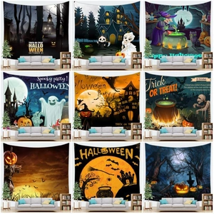 Halloween Wandtapijt Wandkleed Polyester Pompoen Geest Mumie Kasteel Decoratie Voor Woonkamer Feest Gothische Kunst Achtergrond