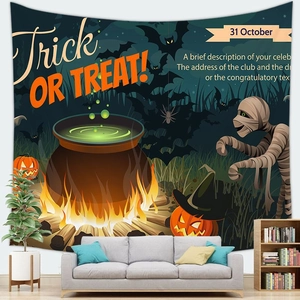 Halloween mummie en heksenkessel wandtapijt voor griezelige wanddecoratie in huis