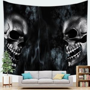 Detail of thriller skull tapestry showing realistic bone texture and dark smoke pattern