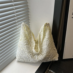 Sac À Épaule En Dentelle Florale Femmes Grande Capacité Cabas À Jour Élégant Décontracté Blanc Style Fée Douce
