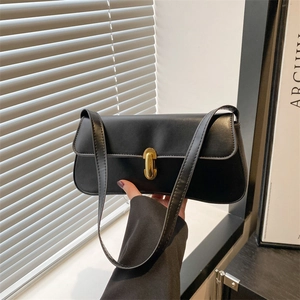 Borsa Da Sottobraccio Baguette Da Donna In Pelle PU Con Fibbia In Metallo Dorato Borsa A Spalla Semplice Casual Estate