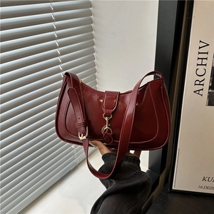 Französisches Design Damen Glänzendes PU Leder Achseltasche Modische Gold Verschluss Hobo Schultertasche Große Kapazität Handtasche