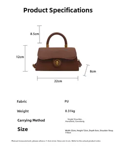 Detailed size specifications and dimensions for the retro leather latch crossbody bag