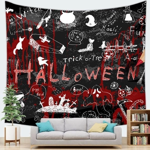 Halloween wall tapestry with bloody pumpkin, ghost and coffin patterns for home decor