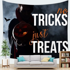 Halloween scary vampire wall tapestry with pumpkin lamp and spooky festive decorations