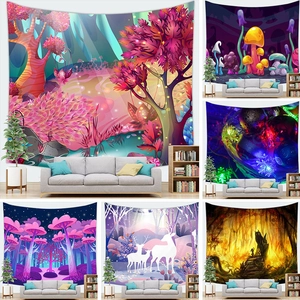 Fantasy Mushroom Forest Wall Tapestry Psychedelic Cyberpunk Landscape Digital Print Polyester Hanging Blanket For Bedroom Living Room Decor