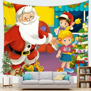 Detalle que muestra la textura de la tela de poliéster del tapiz de pared de Papá Noel